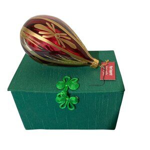 Pier 1 Imports Glass Teardrop Christmas Ornament With Red And Gold Design